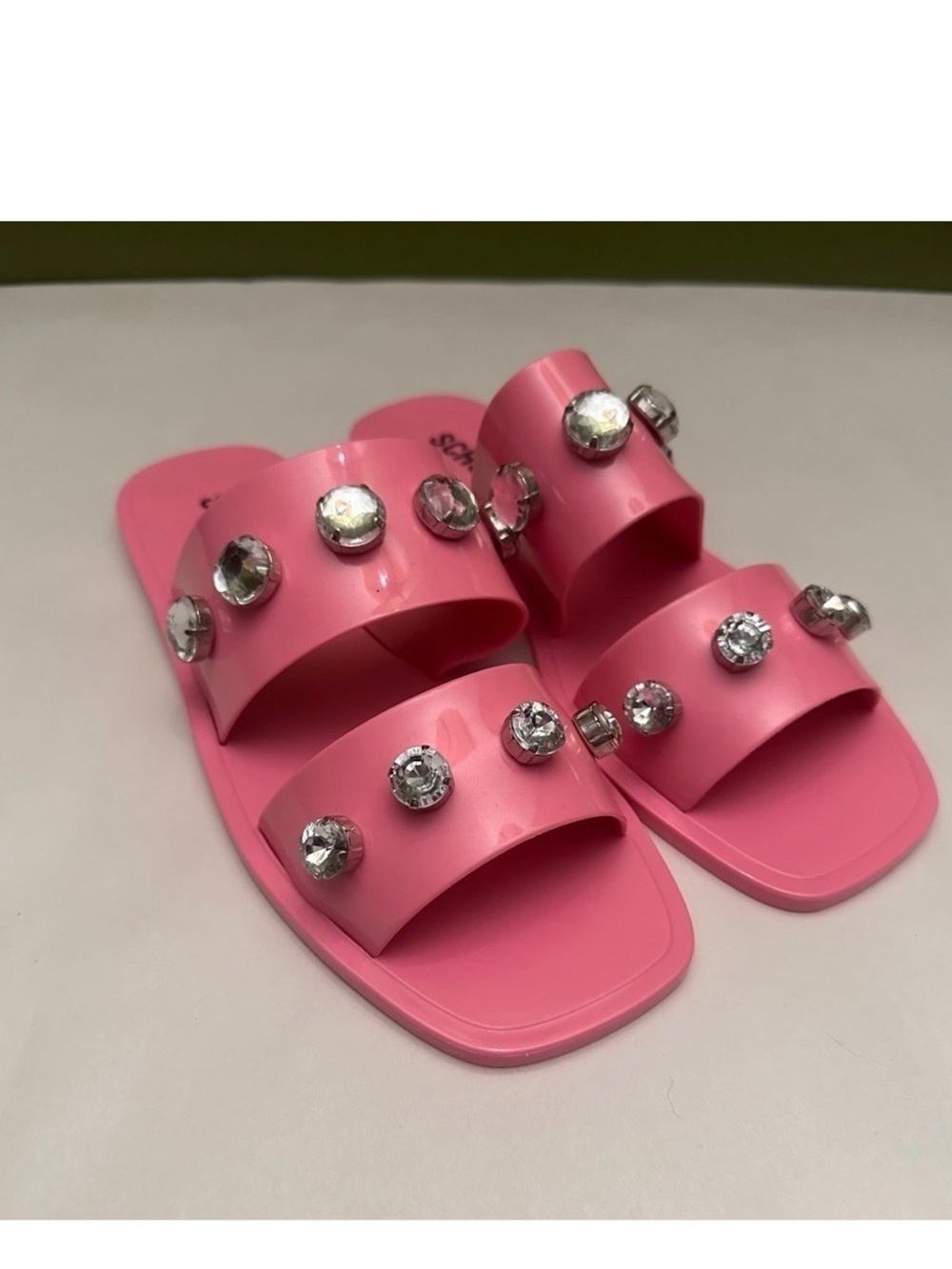 SCHUTZ Pink Jeweled Double-Strap Slide Sandals